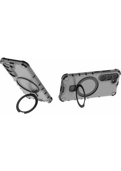 Samsung Galaxy S23+ Için Kılıf Halkası Kickstand Şerit Tasarımlı Pc+Tpu Kabuk Magsafe-Gri ile Uyumlu (Yurt Dışından)