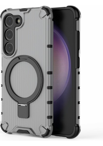 Samsung Galaxy S23+ Için Kılıf Halkası Kickstand Şerit Tasarımlı Pc+Tpu Kabuk Magsafe-Gri ile Uyumlu (Yurt Dışından)