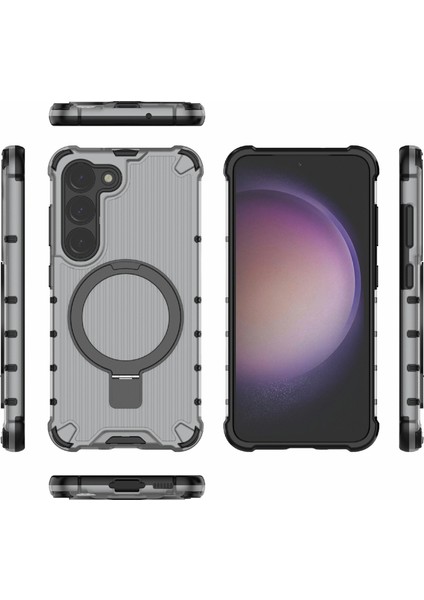 Samsung Galaxy S23+ Için Kılıf Halkası Kickstand Şerit Tasarımlı Pc+Tpu Kabuk Magsafe-Gri ile Uyumlu (Yurt Dışından)