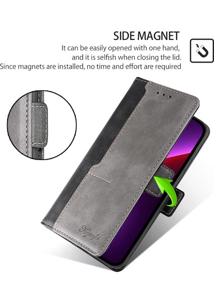 Samsung Galaxy S24+KILIF Çift Renkli Telefon Deri Kılıf Cüzdan Kart Yuvalı-Siyah+Gri (Yurt Dışından)