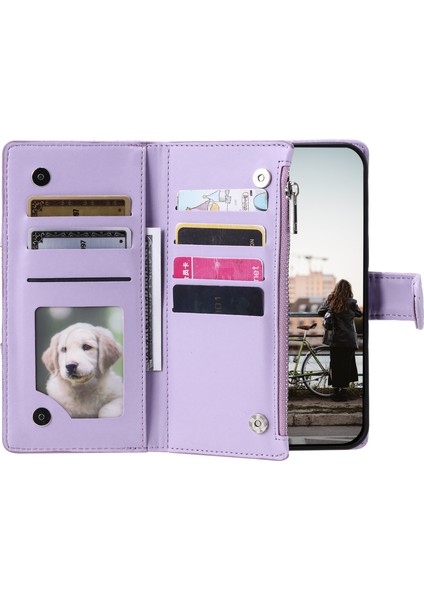 Samsung Galaxy A25 5G(GLOBAL)(161.0 x 76.5 x 8.3mm) Kılıf Parıltılı Eşkenar Dörtgen Desenli Kart Yuvaları Telefon Kapağı-Mor (Yurt Dışından) fiyatları