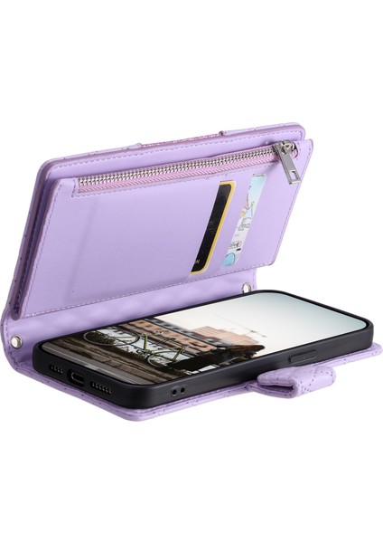 Samsung Galaxy A25 5G(GLOBAL)(161.0 x 76.5 x 8.3mm) Kılıf Parıltılı Eşkenar Dörtgen Desenli Kart Yuvaları Telefon Kapağı-Mor (Yurt Dışından) fırsatları