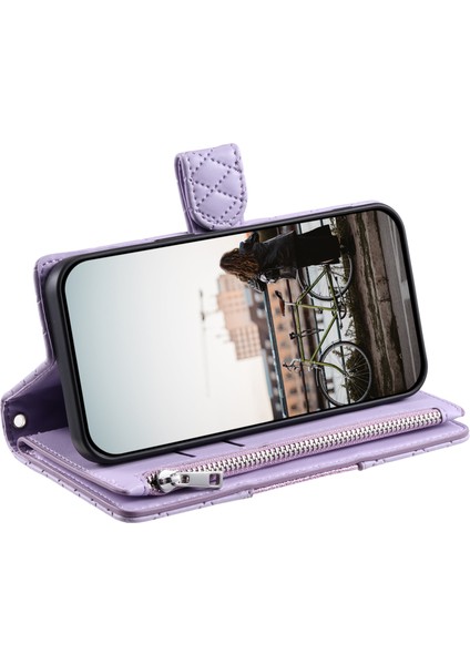 Samsung Galaxy A25 5G(GLOBAL)(161.0 x 76.5 x 8.3mm) Kılıf Parıltılı Eşkenar Dörtgen Desenli Kart Yuvaları Telefon Kapağı-Mor (Yurt Dışından) indirimleri