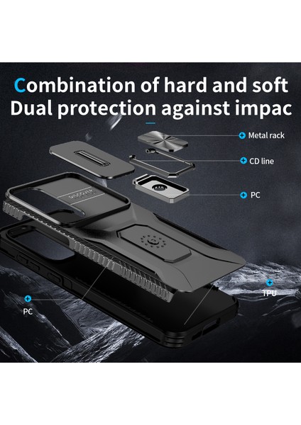 Samsung Galaxy A35 5g Kılıf Tpu+Pc Telefon Kılıfı, Kickstand/lens Korumalı-Siyah (Yurt Dışından)