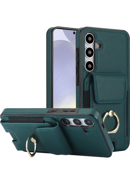 Samsung Galaxy S24+ Kılıf Suya Dayanıklı Pu Deri+Tpu Kickstand Akıllı Telefon Kılıfı-Yeşil (Yurt Dışından)