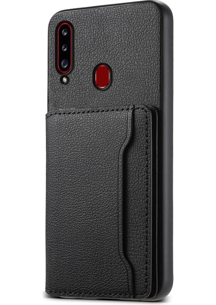 Samsung Galaxy A20S Telefon Kılıfı Kart Yuvaları Kickstand Telefon Kapağı Buzağı Doku-Siyah (Yurt Dışından)