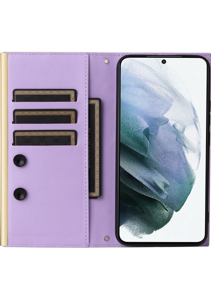Samsung Galaxy S21 5g/4g Kılıf Pu Deri Standlı Cüzdan Telefon Kılıfı Omuz Askılı-Mor (Yurt Dışından) modelleri