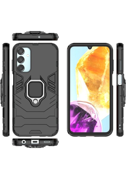 Seashell Digital Samsung Galaxy M15 5g Kılıf Halkalı Kickstand Pc+Tpu Darbeye Dayanıklı Koruyucu Telefon Kapağı-Siyah (Yurt Dışından)