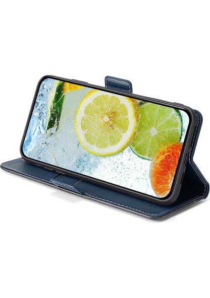 Samsung Galaxy M55 5g Kılıf Çift Renk Ekleme Deri Cüzdan Telefon Kapağı-Mavi+Gri (Yurt Dışından)