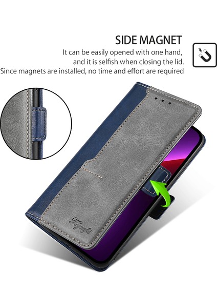 Samsung Galaxy M55 5g Kılıf Çift Renk Ekleme Deri Cüzdan Telefon Kapağı-Mavi+Gri (Yurt Dışından)
