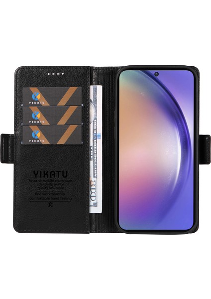 Samsung Galaxy A55 5g Koruyucu Kılıf Litchi Dokulu Deri Telefon Kılıfı-Siyah (Yurt Dışından)