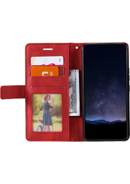 Samsung Galaxy A05 4g Deri Kılıf Hatları Baskılı Ten Dokunuşlu Cüzdan Telefon Kapağı-Kırmızı (Yurt Dışından)