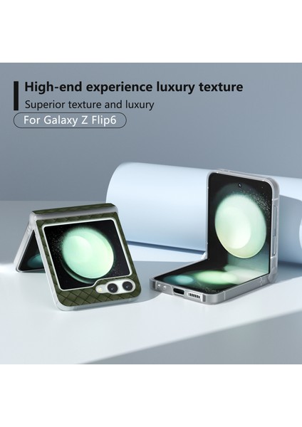 Samsung Galaxy Z Flip6 5g Kılıf Dokuma Doku Menteşe Koruma Deri + Pc Katlanır Telefon Kapağı-Yeşil (Yurt Dışından)