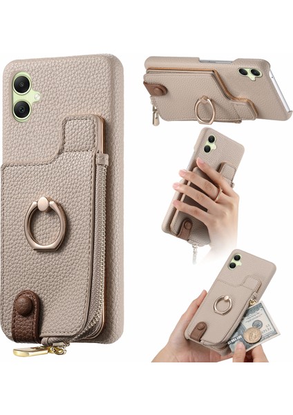 Samsung Galaxy A05 4g Kılıf Rfıd Engelleme Deri + Tpu Telefon Koruyucu Kapak-Haki (Yurt Dışından)