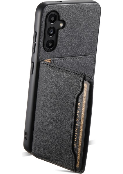 Samsung Galaxy A14 5g/4g Kılıf Kart Yuvaları Deri Kaplama Hibrit Pc+Tpu Kapak-Siyah (Yurt Dışından)