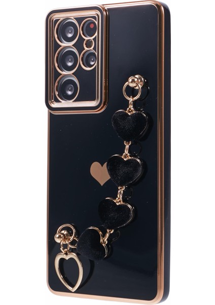 Samsung Galaxy S21 Ultra 5g Kılıf Peluş Aşk-Kalp Askılı Elektro Kaplama Tpu Telefon Kılıfı-Siyah (Yurt Dışından) modelleri