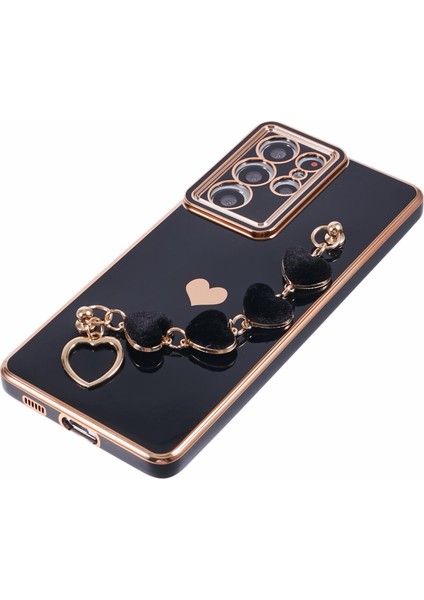 Samsung Galaxy S21 Ultra 5g Kılıf Peluş Aşk-Kalp Askılı Elektro Kaplama Tpu Telefon Kılıfı-Siyah (Yurt Dışından) fırsatları