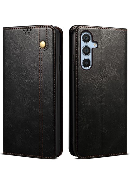 Samsung Galaxy M15 5g Kılıf Crazy Horse Dokulu Deri Flip Cüzdan Telefon Kapağı-Siyah (Yurt Dışından)