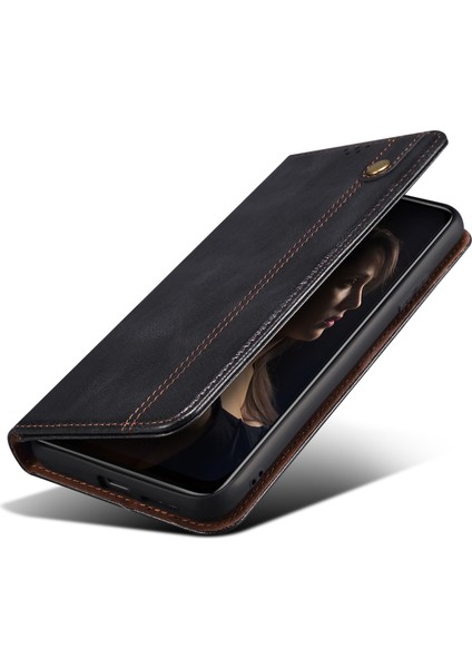 Samsung Galaxy M15 5g Kılıf Crazy Horse Dokulu Deri Flip Cüzdan Telefon Kapağı-Siyah (Yurt Dışından)