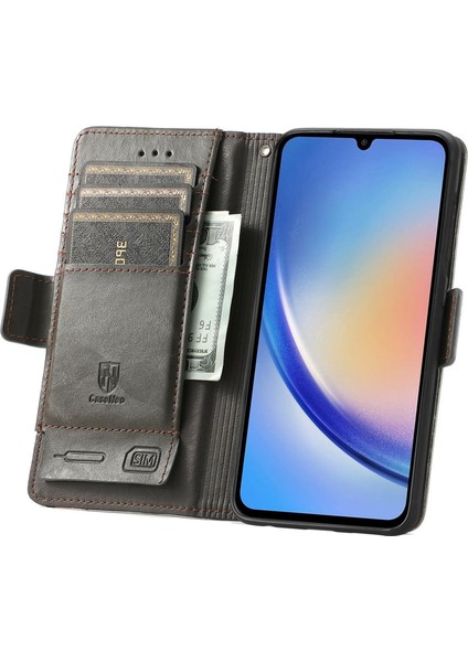 Samsung Galaxy A35 5g Kılıf Için Rfıd Engelleme Pu Deri Standlı Flip Telefon Kapağı-Gri (Yurt Dışından)