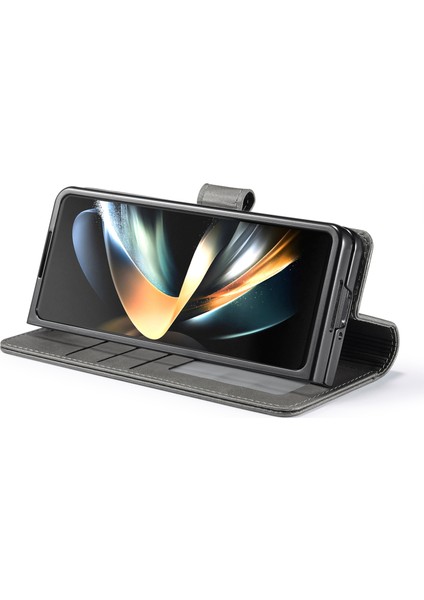 Seashell Digital Samsung Galaxy Z Fold6 5g Kılıf Buzağı Dokulu Manyetik Toka Standlı Telefon Kapağı-Gri (Yurt Dışından)