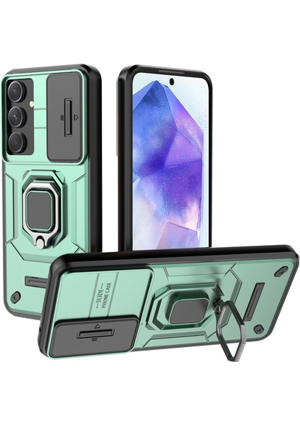 Samsung Galaxy A55 5g Kılıf Pc+Tpu Çizilmez Telefon Koruyucu Kapak, Slayt Lens Kapağı-Yeşil (Yurt Dışından)