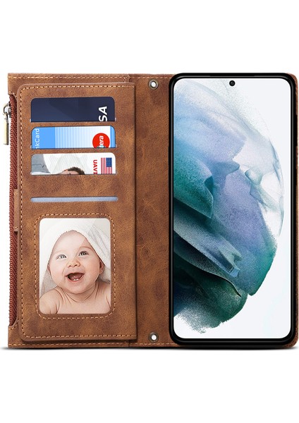 Samsung Galaxy M15 5g Telefon Kılıfı Pu Deri+Tpu Kapaklı Cüzdan Standlı-Kahverengi (Yurt Dışından)