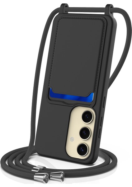 Samsung Galaxy S24+ Kılıf Kart Tutuculu Silikon Telefon Kılıfı - Siyah (Yurt Dışından)