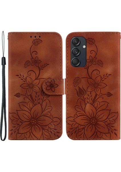 Samsung Galaxy M55 5g Kılıf El Askılı Pu Deri Çiçek Telefon Kapağı-Kahverengi (Yurt Dışından)