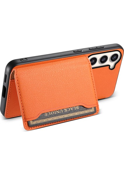 Samsung Galaxy S23+KILIF Kart Yuvaları Kickstand Deri Kaplamalı Tpu+Pc Telefon Kapağı-Turuncu (Yurt Dışından)