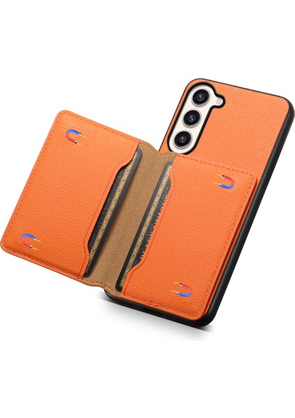 Samsung Galaxy S23+KILIF Kart Yuvaları Kickstand Deri Kaplamalı Tpu+Pc Telefon Kapağı-Turuncu (Yurt Dışından)