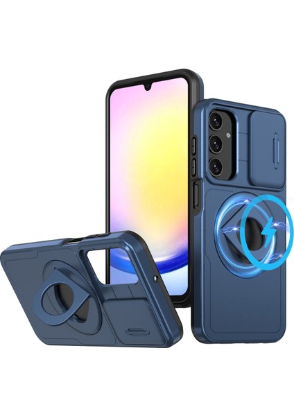 Samsung Galaxy A24 4G(162.1 x 77.6 x 8.3mm) Kickstand/slayt Kamera Kılıfı Tpu + Pc Telefon Kabuğu-Mavi Için (Yurt Dışından)