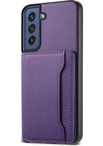 Samsung Galaxy S21 Fe 5g Telefon Kabuk Telefon Koruyucu Kapak Buzağı Doku Kart Yuvaları Kılıf-Mor (Yurt Dışından)