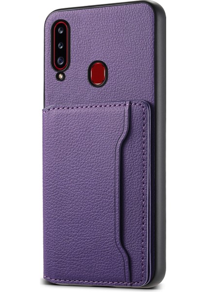Samsung Galaxy A20S Telefon Kılıfı Kart Yuvaları Kickstand Telefon Kapağı Buzağı Dokusu-Mor (Yurt Dışından)