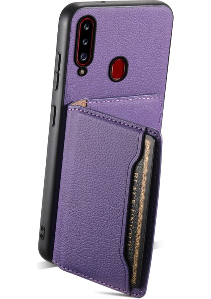 Samsung Galaxy A20S Telefon Kılıfı Kart Yuvaları Kickstand Telefon Kapağı Buzağı Dokusu-Mor (Yurt Dışından)