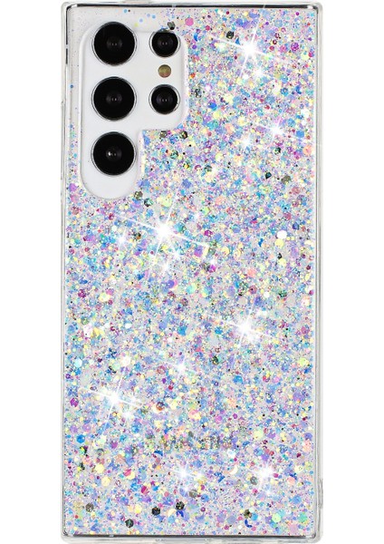 Samsung Galaxy S24 Ultra Darbeye Dayanıklı Kapak Sparkle Epoksi Tpu Telefon Kılıfı-Beyaz (Yurt Dışından)