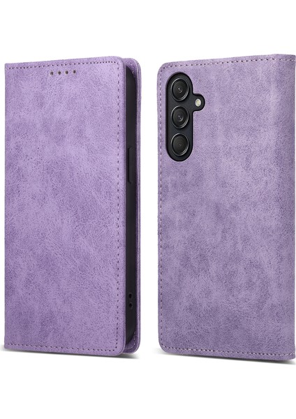 Samsung Galaxy M55 5g Kılıf Rfıd Engelleme Manyetik Kapatma Deri Telefon Kapağı-Mor (Yurt Dışından)
