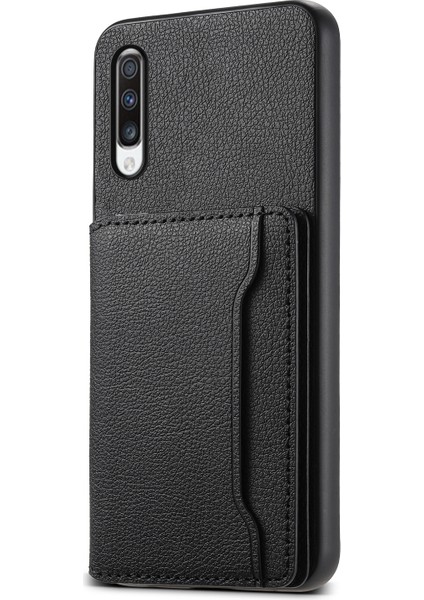 Samsung Galaxy A70 Kılıf Kart Yuvaları Tpu+Pc+Pu Kickstand Telefon Kapağı-Siyah (Yurt Dışından)