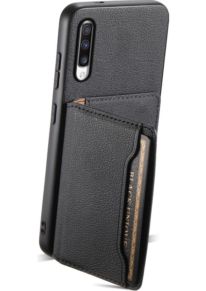 Samsung Galaxy A70 Kılıf Kart Yuvaları Tpu+Pc+Pu Kickstand Telefon Kapağı-Siyah (Yurt Dışından)