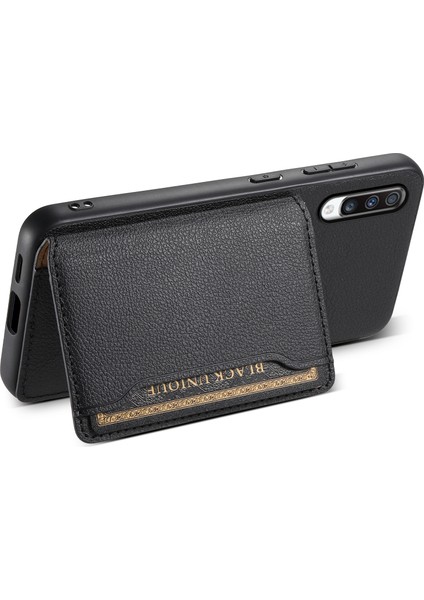 Samsung Galaxy A70 Kılıf Kart Yuvaları Tpu+Pc+Pu Kickstand Telefon Kapağı-Siyah (Yurt Dışından)
