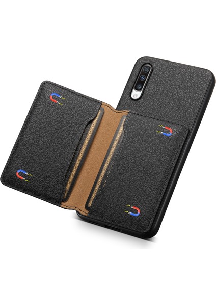 Samsung Galaxy A70 Kılıf Kart Yuvaları Tpu+Pc+Pu Kickstand Telefon Kapağı-Siyah (Yurt Dışından)