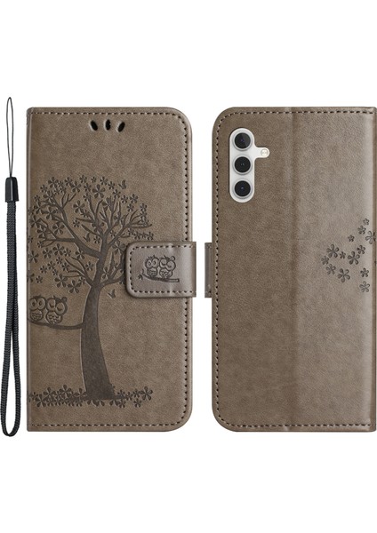 Samsung Galaxy M15 5g Deri Kılıf,cüzdan Telefon Kapağı Baskılı Baykuş Ağacı-Gri (Yurt Dışından)