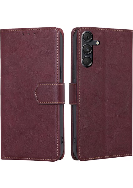 Samsung Galaxy M55 5g Folio Flip Rfıd Engelleme Deri Kapak Cep Telefonu Aksesuarları -Şarap Kırmızısı Için (Yurt Dışından)