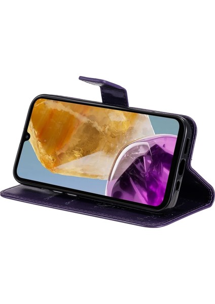 Samsung Galaxy M15 5g Kılıf Kapaklı Cüzdan Kedi Ağacı Desenli Deri Telefon Kılıfı-Mor (Yurt Dışından)
