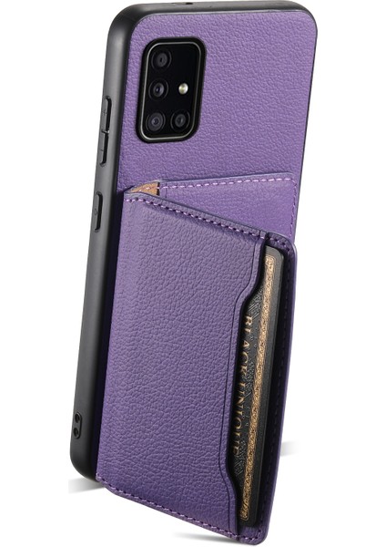 Samsung Galaxy A51 4g SM-A515 Kılıf Kartlıklı Deri+Pc+Tpu Telefon Kickstand Kapak-Mor (Yurt Dışından)