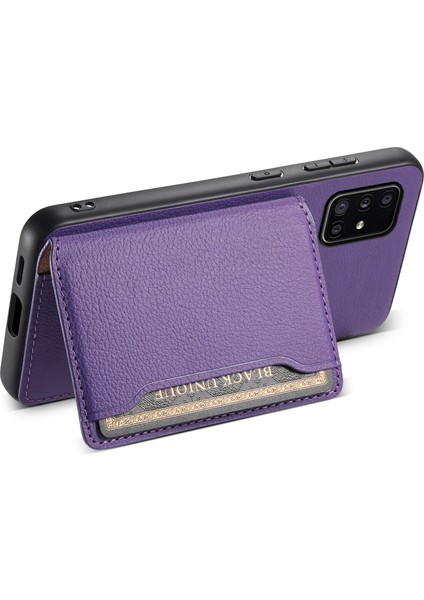 Samsung Galaxy A51 4g SM-A515 Kılıf Kartlıklı Deri+Pc+Tpu Telefon Kickstand Kapak-Mor (Yurt Dışından)