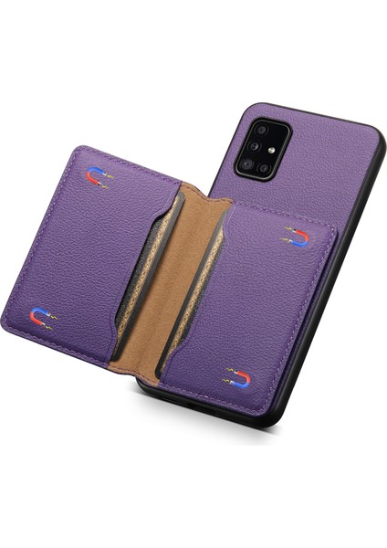 Samsung Galaxy A51 4g SM-A515 Kılıf Kartlıklı Deri+Pc+Tpu Telefon Kickstand Kapak-Mor (Yurt Dışından)