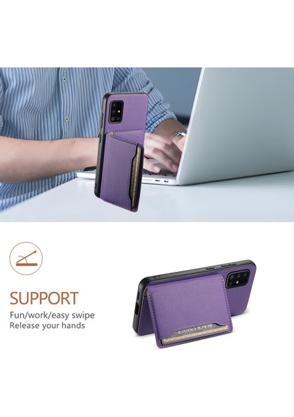 Samsung Galaxy A51 4g SM-A515 Kılıf Kartlıklı Deri+Pc+Tpu Telefon Kickstand Kapak-Mor (Yurt Dışından)