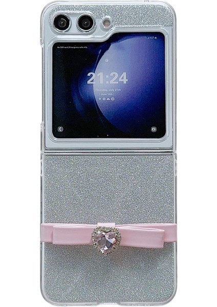 Samsung Galaxy Z Flip5 5g Parıltılı Pudra Telefon Kılıfı P Telefon Kapağı Sevimli Fiyonk-Pembe (Yurt Dışından)