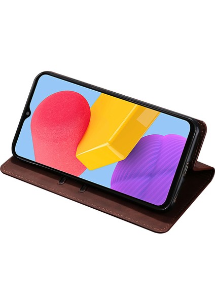 Samsung Galaxy M15 5g Kılıf Anti-Damla Standlı Kart Tutucu Pu Deri Telefon Kapağı-Koyu Kahve (Yurt Dışından)